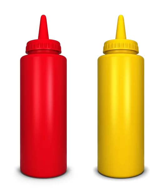 Ketchup och senap flaskor — Stockfoto