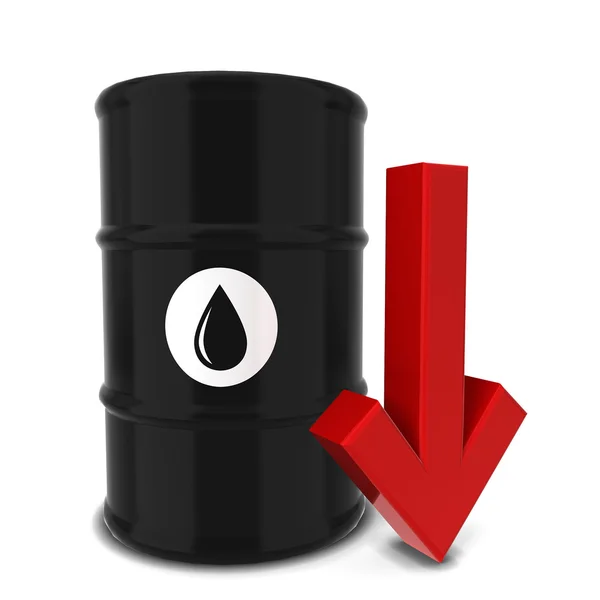 Нефтяная бочка с красной стрелой — стоковое фото