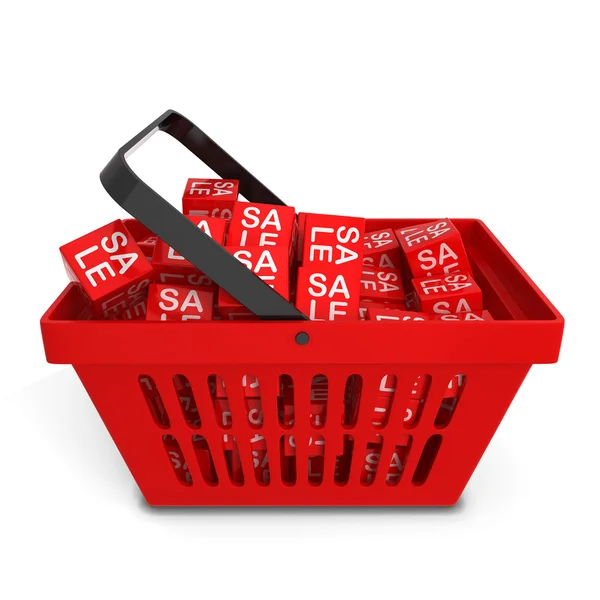 Shopping basket with sale discount boxes — Stock Photo, Image