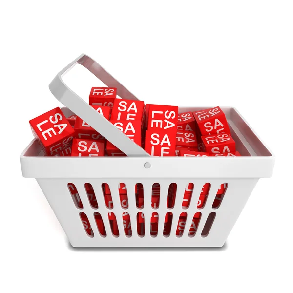 Shopping basket with sale discount boxes — Stock Photo, Image