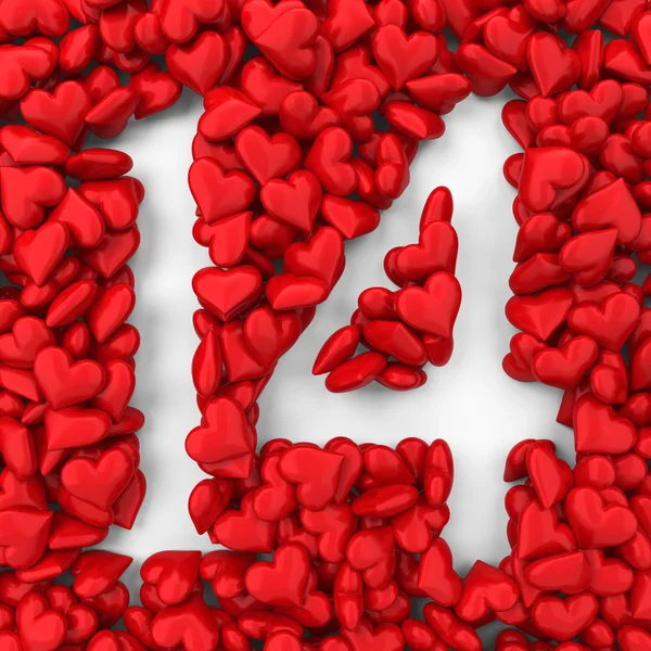 14 made from small hearts — Stock Photo, Image