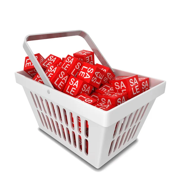 Shopping basket with sale discount boxes — Stock Photo, Image