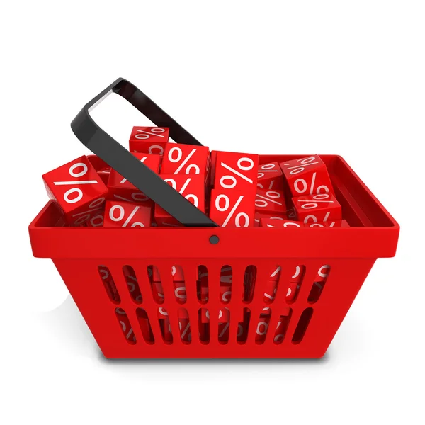 Shopping basket with sale discount boxes — Stock Photo, Image