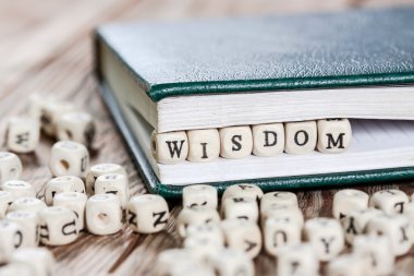 Bir ahşap blok yazılı bilgelik word.