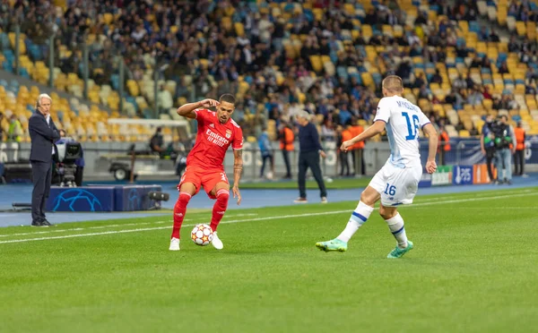 Kyiv Ukraine September 2021 Gilberto Benfica Action Dynamo Kyiv Uefa — Stock Photo, Image