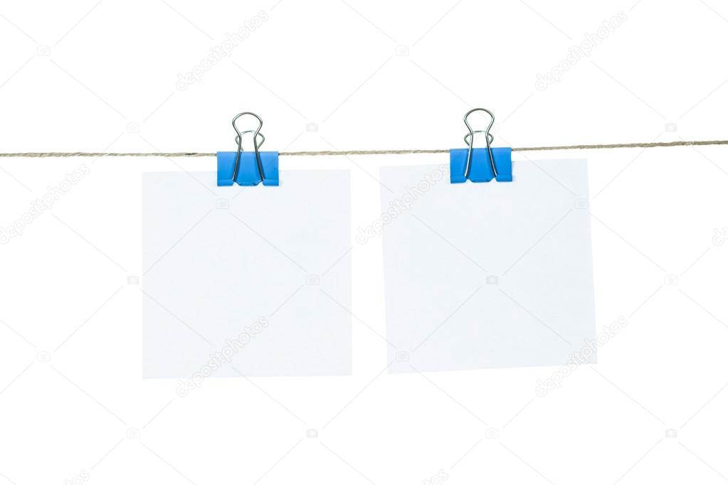 White paper cards hanging on a rope