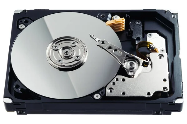 방패가 컴퓨터의 디스크 Hdd 데이터 스토리지 드라이브는 배경으로 디스크와 부품을 — 스톡 사진