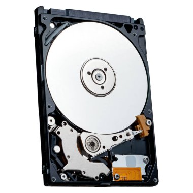 Bilgisayarın sabit diski hdd veri depolama sürücüsü beyaz arka planda izole edilmiş manyetik disk ve elektronik parçayı gösterir