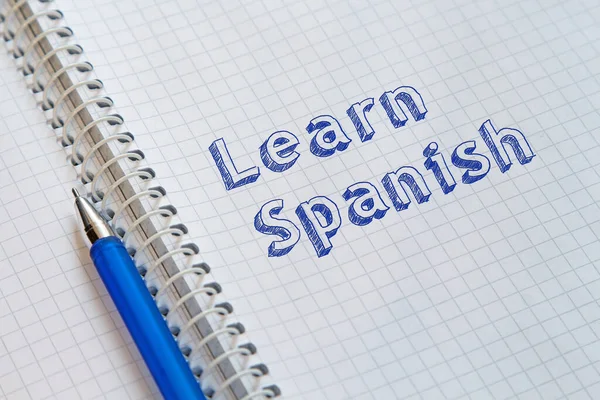 Tanulj Spanyolul Kézzel Írt Szöveg Notebook Lapon — Stock Fotó