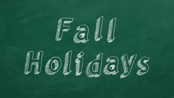 Hand Drawing Animated Text Fall Holidays Green Chalkboard Stop Motion — Stock Video