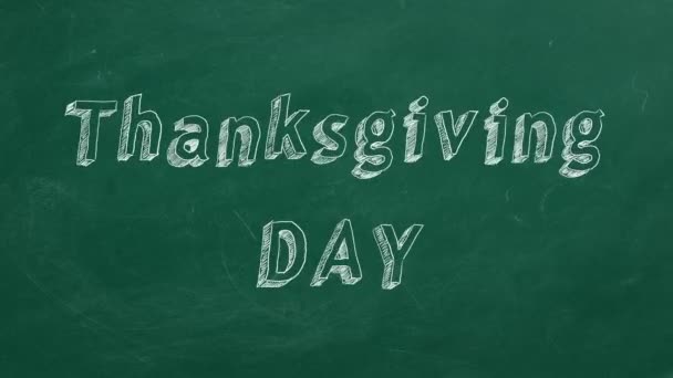 Handtekening Geanimeerde Tekst Thanksgiving Day Groen Schoolbord Stop Bewegingsanimatie — Stockvideo