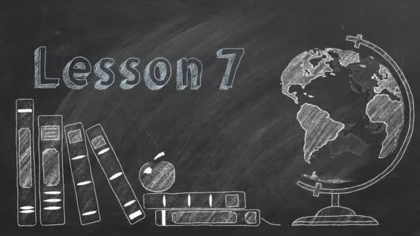 Lettering Lesson Rotating Globe School Books Drawn Chalk Blackboard Education — Stock Video