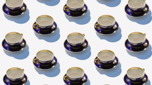 Тло Чашок Чаю Керамічний Посуд Обертається Навколо Своїх Осей Зупинити — стокове відео