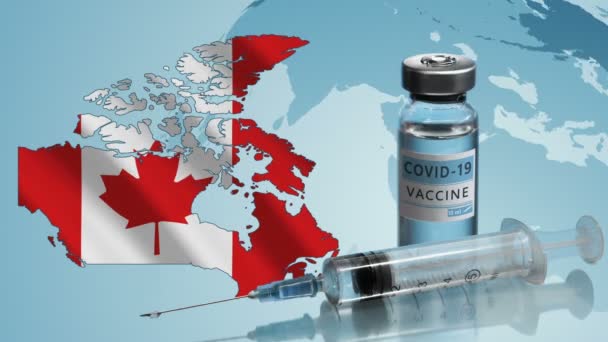 Кампания вакцинации в Канаде. Борьба с коронавирусом в мире — стоковое видео