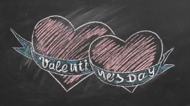 Letras Día San Valentín Dos Corazones Son Dibujados Mano Con — Vídeos de Stock
