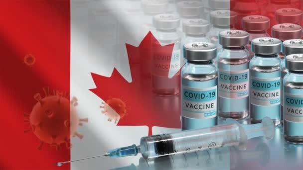 Кампания вакцинации в Канаде. Борьба с коронавирусом в мире — стоковое видео