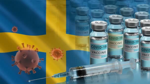 Кампания вакцинации в Швеции. Борьба с коронавирусом в мире — стоковое видео