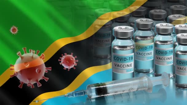 Кампания вакцинации в Танзании. Борьба с коронавирусом в мире — стоковое видео