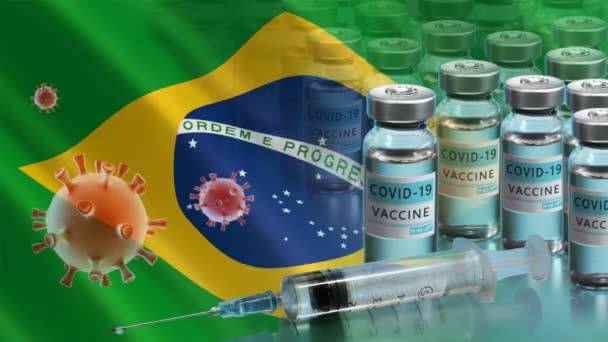 Campaña de vacunación en Brasil. La lucha contra el coronavirus en el mundo — Vídeo de stock