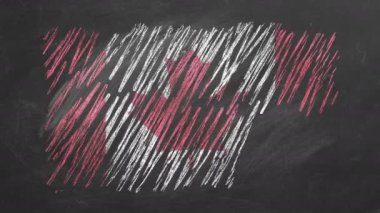 Kanada bayrağı tahtaya tebeşirle çizilmiş. Rüzgarda dalgalanan bayrak. Farklı ülkelerin bayraklarından biri. Eğitim, yurt dışında eğitim kavramı, seyahat kavramı.