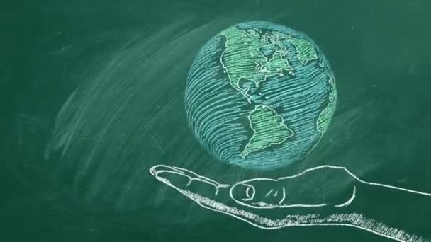 World Globe in Hand. Tecknad illustration av kalk. — Stockvideo