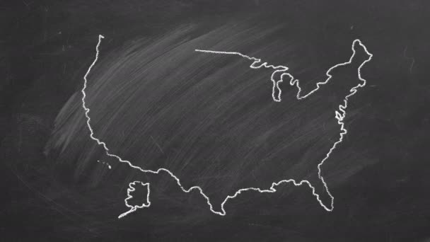 United States. Chalk drawn and animated map with flag. — Stock Video