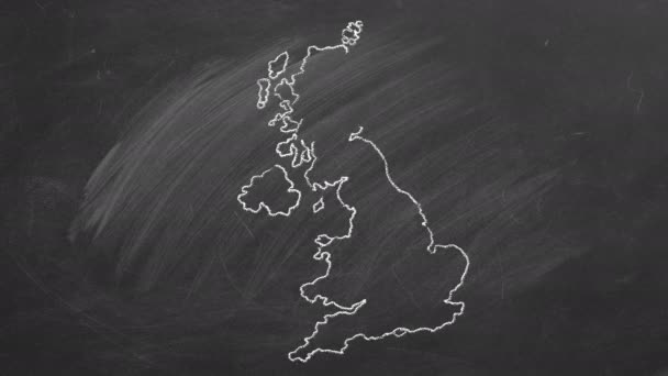 United Kingdom. Chalk drawn and animated map with flag. — Stock Video