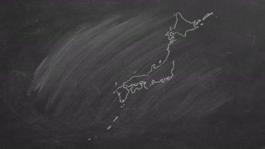 Japonya. Tebeşir çizilmiş ve bayrak ile canlandırılmış harita.