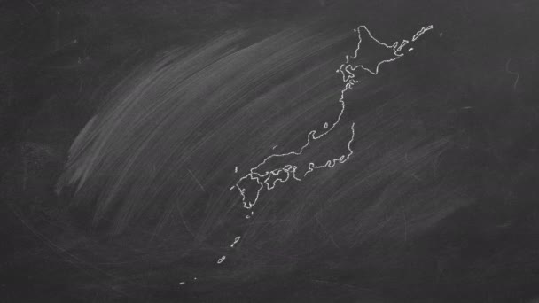 Japonya. Tebeşir çizilmiş ve bayrak ile canlandırılmış harita. — Stok video