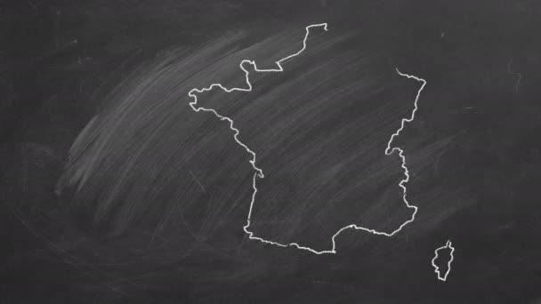 France. Chalk drawn and animated map with flag. — Stock Video