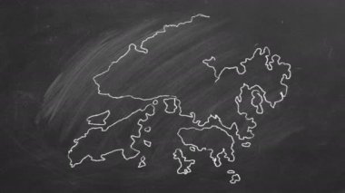 Hong Kong. Tebeşir çizilmiş ve bayrak ile canlandırılmış harita.