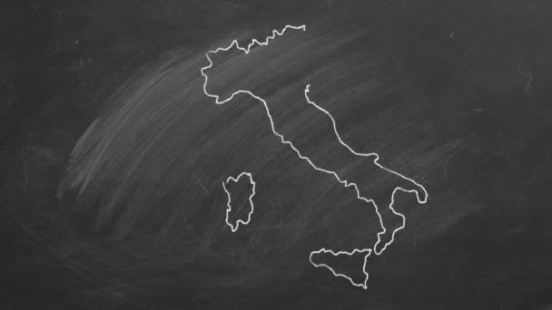 Italia. Gesso disegnato e mappa animata con bandiera. — Video Stock