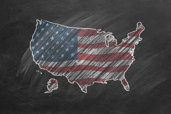 Country Map Flag Usa Drawing Chalk Blackboard One Large Series — Stock Photo, Image