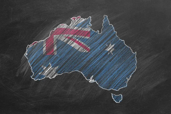 Mapa Del País Bandera Australia Dibujando Con Tiza Una Pizarra —  Fotos de Stock
