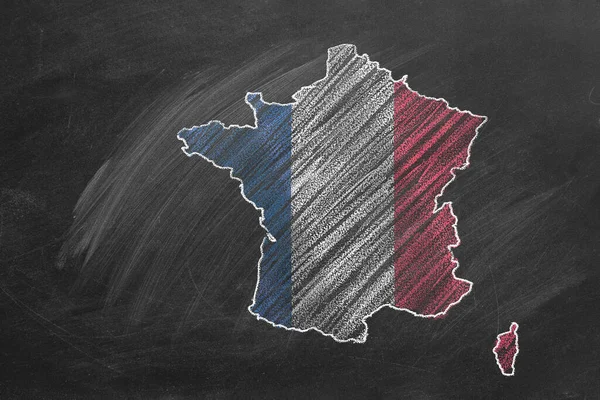 Country Map Flag France Drawing Chalk Blackboard One Large Series — Stock Photo, Image