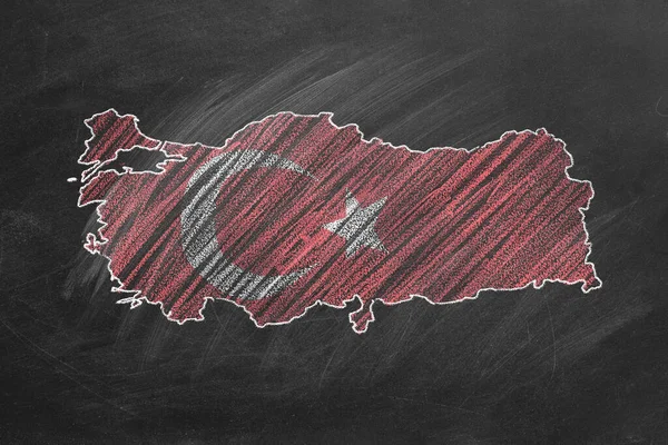 Χάρτης Χώρας Και Σημαία Της Τουρκίας Σχέδιο Κιμωλία Πίνακα Μία — Φωτογραφία Αρχείου