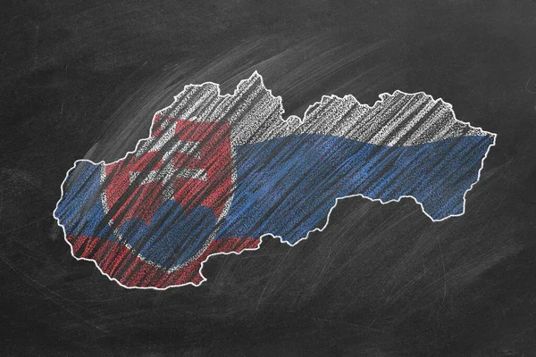 Χάρτης Και Σημαία Της Σλοβακίας Σχέδιο Κιμωλία Έναν Πίνακα Μία — Φωτογραφία Αρχείου