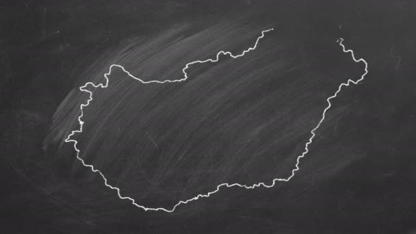 Country Map Flag Hungary Drawing Chalk Blackboard Hand Drawn Animation — Stock Video