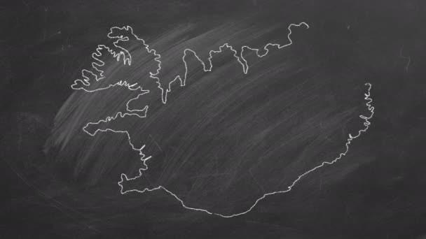 Country Map Flag Iceland Drawing Chalk Blackboard Hand Drawn Animation — Stock Video