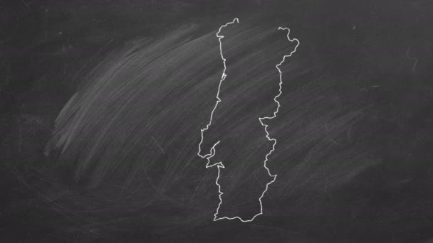 Country Map Flag Portugal Drawing Chalk Blackboard Hand Drawn Animation — Stock Video