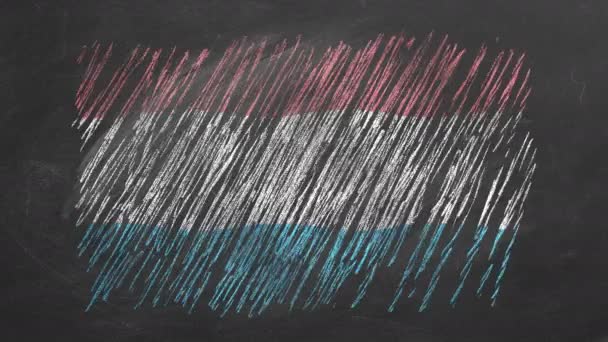 Державний Прапор Люксембургу Намальований Крейдою Дошці Прапор Махає Вітром Один — стокове відео
