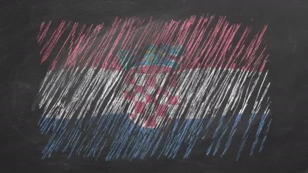 National Flag Croatia Hand Drawn Chalk Blackboard Flag Waving Wind — Stock Video