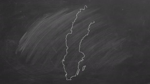 Country Map Flag Sweden Drawing Chalk Blackboard Hand Drawn Animation — Stock Video