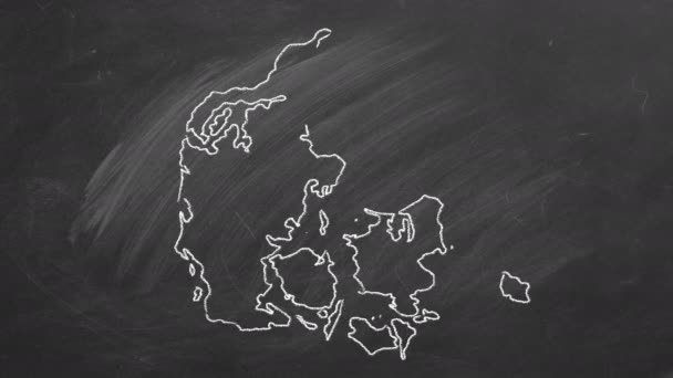 Country Map Flag Denmark Drawing Chalk Blackboard Hand Drawn Animation — Stock Video