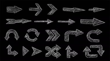 Tebeşirle çizilmiş el ve farklı oklar. Sadece projene koy. Alfa kanalı dahil. Kusursuz döngü videosu.