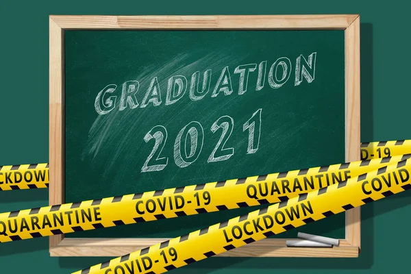 Lettering Graduation 2021 Green Chalkboard Congratulation Graduates New Normal Concept — Stock Photo, Image