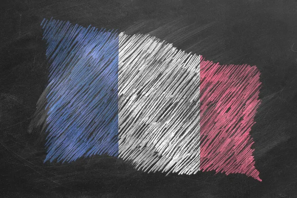 National Flag France Hand Drawn Chalk Blackboard Flag Waving Wind — Stock Photo, Image