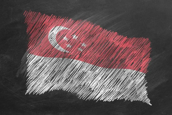 Nationale Vlag Van Singapore Hand Getekend Met Krijt Schoolbord Vlag — Stockfoto