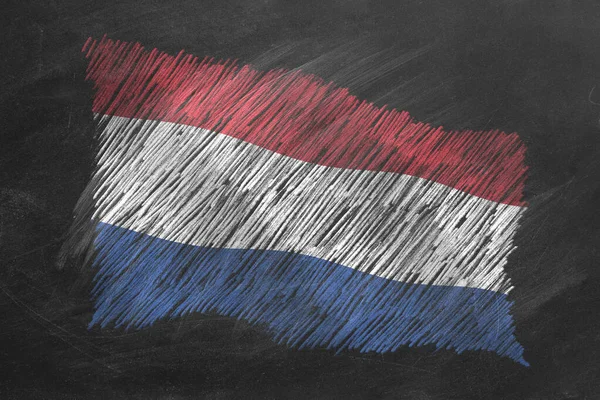 Nationale Vlag Van Nederland Handgetekend Met Krijt Schoolbord Vlag Wapperend — Stockfoto