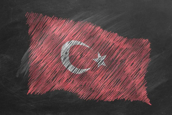 Nationale Vlag Van Turkije Met Krijt Schoolbord Vlag Wapperend Wind — Stockfoto